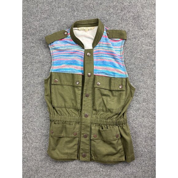 Rachel Roy Utility Vest Women's Medium Aztec Army Green Snap Up - Picture 1 of 6